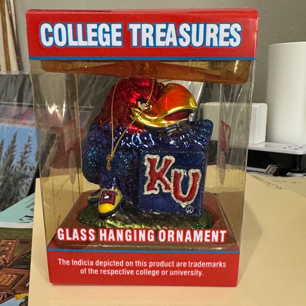 Kansas Jayhawks licensed glass blown ornament